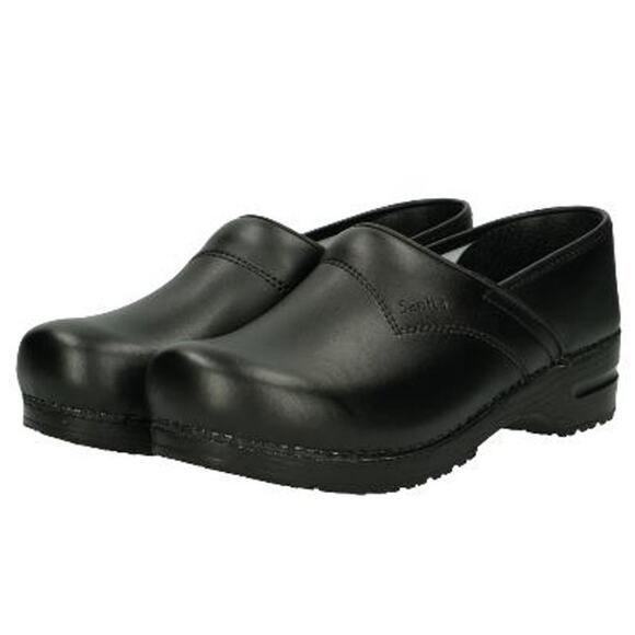 Sanita Original Danish Clogs Shoes WMNS 41 Black Leather Slip On Wedge Round Toe - Picture 2 of 9